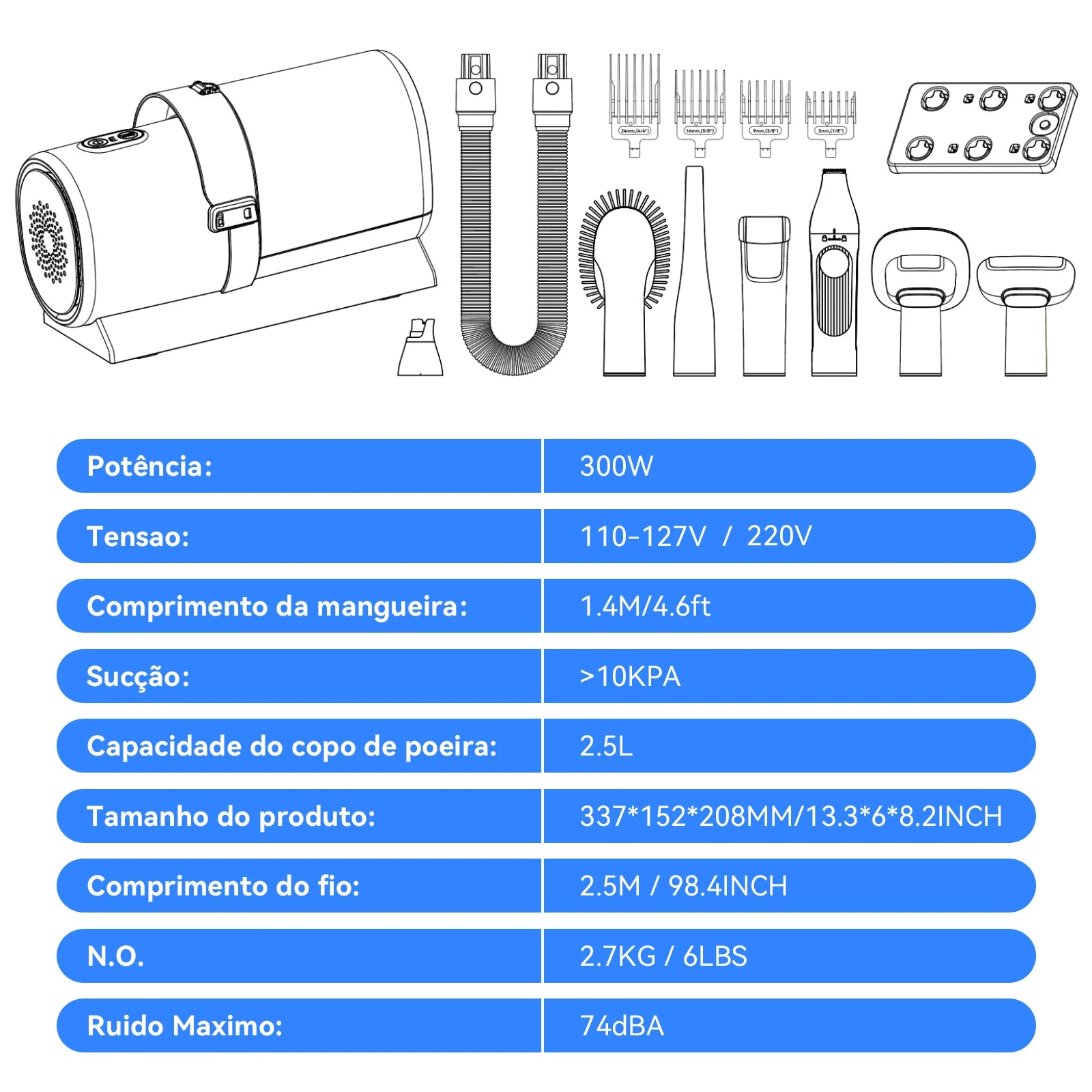 Kit Removedor de pelos para cães e gatos com sucção a vácuo Pentes Profissionais Ferramentas de Higiene Comprovadas